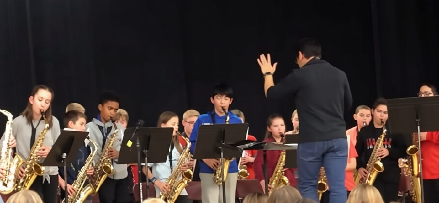 Ethan with the saxophone section of the Bay Trail Middle School Jazz Band